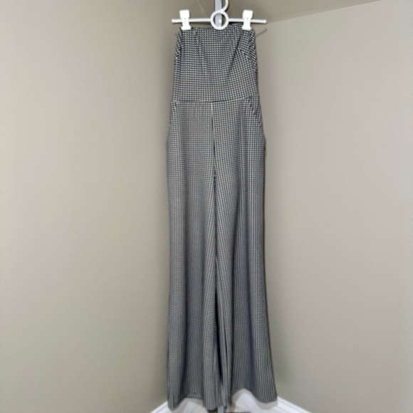 Express Black & White Strapless Houndstooth Wide Leg Jumpsuit size XS - Picture 7 of 7